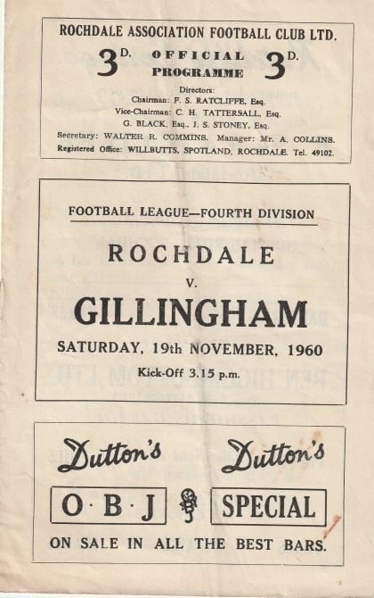 Rochdale v Gillingham 19-Nov-1960