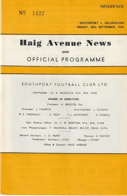 Southport v Gillingham  20-Sep-1968