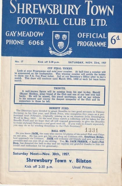 Shrewsbury Town v Gillingham 23-Nov-1957