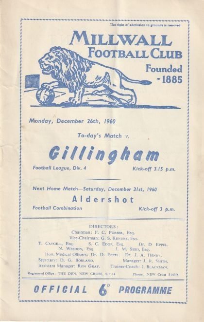 Millwall v Gillingham  26-Feb-1960