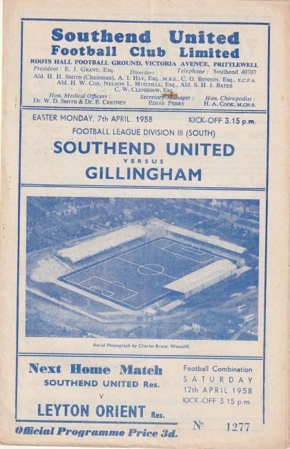 Southend United v Gillingham 07-Apr-1958