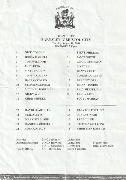 Barnsley v Bristol City 10-Aug-2004