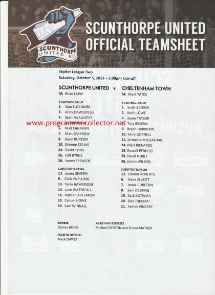 Scunthorpe United v Cheltenham Town 05-Oct-2013