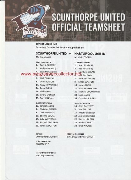 Scunthorpe United v Hartlepool United  26-Oct-2013