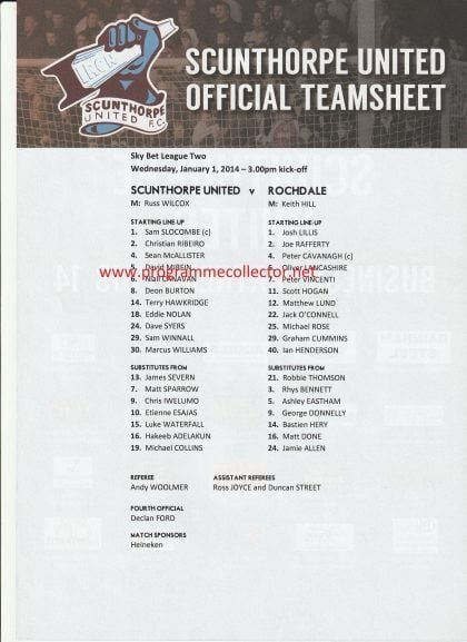 Scunthorpe United v Rochdale 01-Jan-2014
