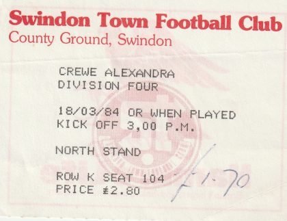 Swindon Town v Crewe Alexandra  18-Mar-1984