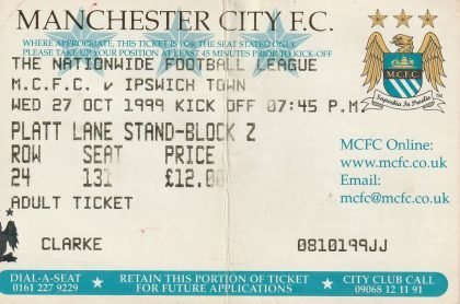 Manchester City v Ipswich Town 27-Oct-1999