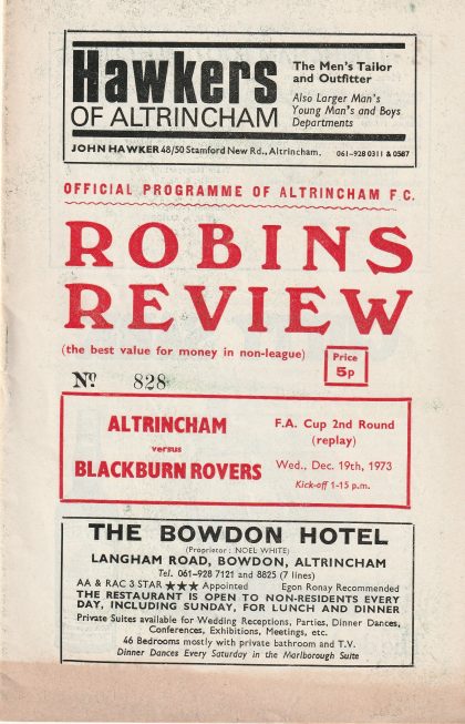 Altrincham v Blackburn Rovers 19-Dec-1973