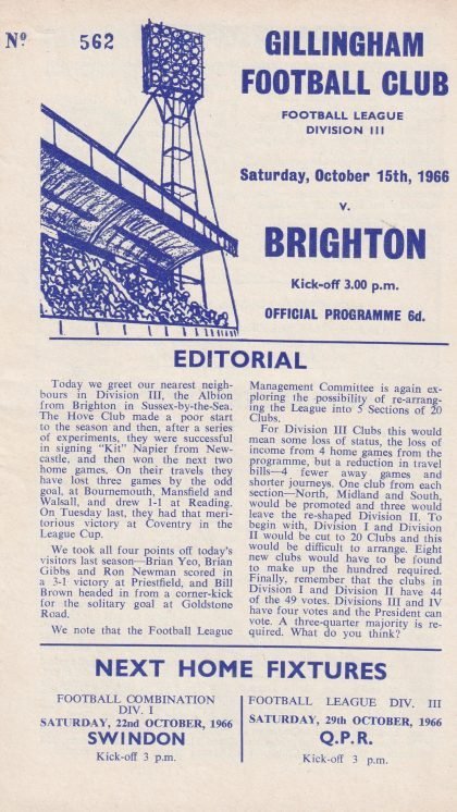 Gillingham v Brighton & Hove Albion  15-Oct-1966