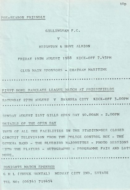 Gillingham v Brighton & Hove Albion 19-Aug-1988