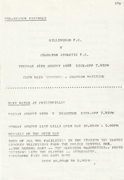 Gillingham v Charlton Athletic 16-Aug-1988