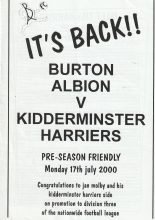 Burton Albion v Kidderminster Harriers  17-Jul-2000