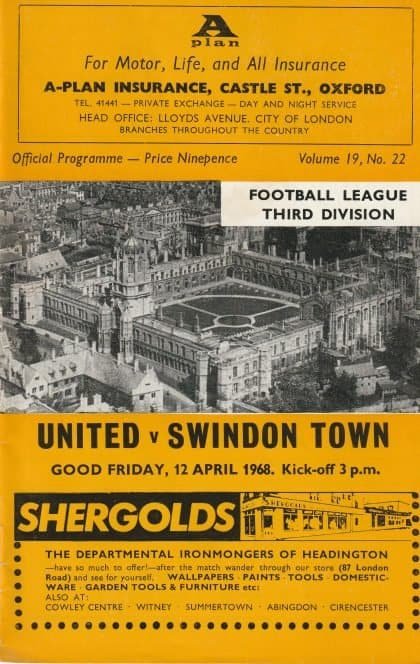 Oxford United v Swindon Town 12-Apr-1968