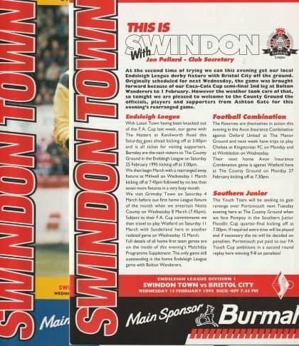 Swindon Town v Bristol City 01-Feb-1995