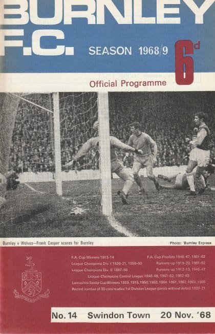 Burnley v Swindon Town 20-Nov-1968