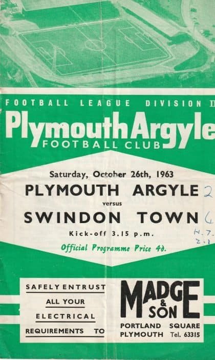 Plymouth Argyle v Swindon Town 26-Oct-1963