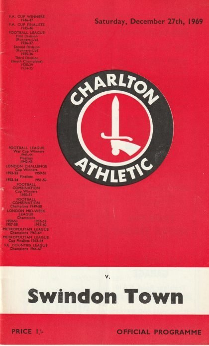 Charlton Athletic v Swindon Town 27-Dec-1969