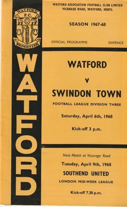 Watford v Swindon Town 06-Apr-1968