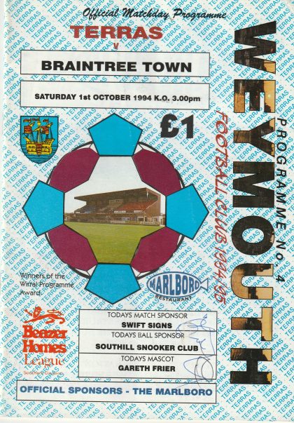 Weymouth v Braintree Town 01-Oct-1994