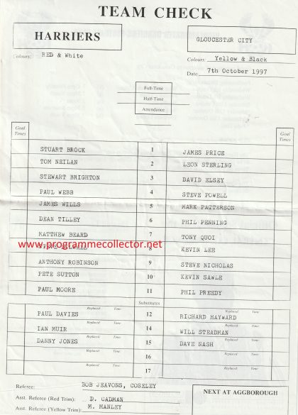 Kidderminster Harriers v Gloucester City  07-Oct-1997