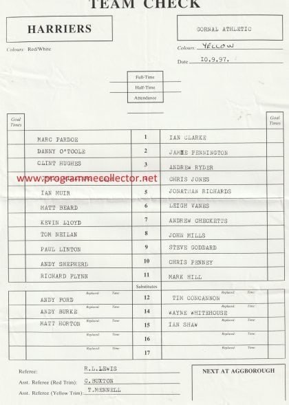 Kidderminster Harriers v Gornal Athletic  10-Sep-1997