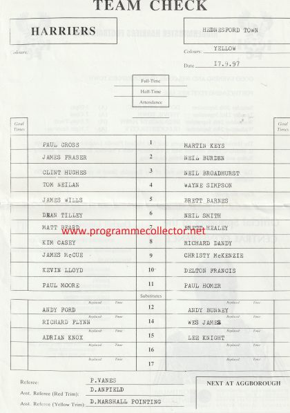 Kidderminster Harriers v Hednesford Town 17-Sep-1997