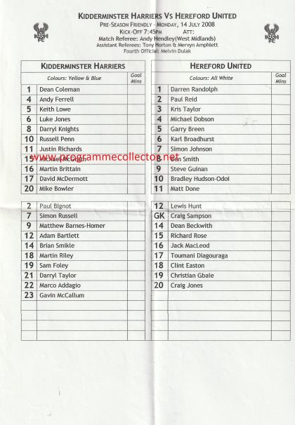 Kidderminster Harriers v Hereford United  14-Jul-2008