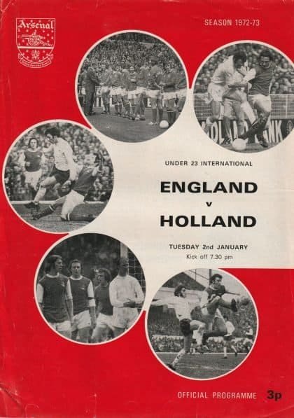 England u23 v Holland u23 02-Jan-1973