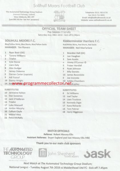 Solihull Moors v Kidderminster Harriers 28-Jul-2018