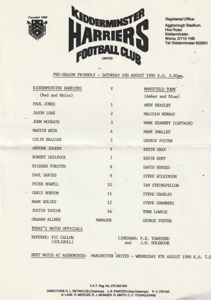 Kidderminster Harriers v Mansfield Town 04-Aug-1990