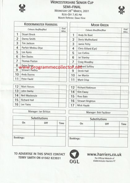 Kidderminster Harriers v Moor Green 28-Mar-2001