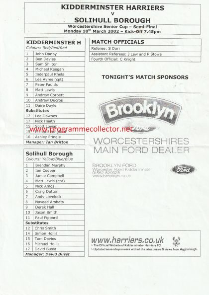 Kidderminster Harriers v Solihull Borough  18-Mar-2002