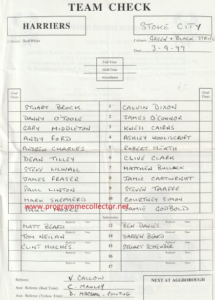 Kidderminster Harriers v Stoke City  03-Sep-1997