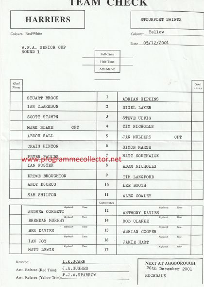 Kidderminster Harriers v Stourport Swifts 05-Dec-2001