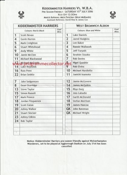 Kidderminster Harriers v West Bromwich Albion  15-Jul-2006