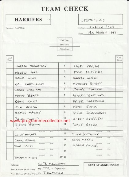 Kidderminster Harriers v Westfields   19-Mar-1997