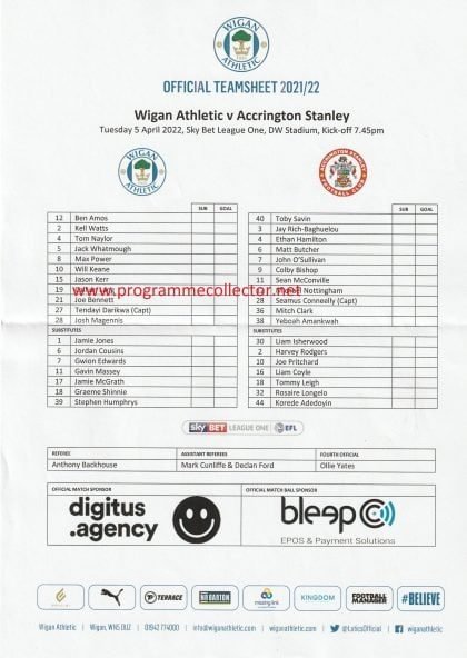 Wigan Athletic v Accrington Stanley 05-Apr-2022