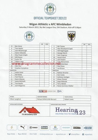 Wigan Athletic v AFC Wimbledon 05-Mar-2022