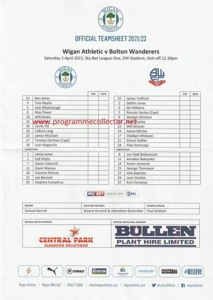 Wigan Athletic v Bolton Wanderers   02-Apr-2022
