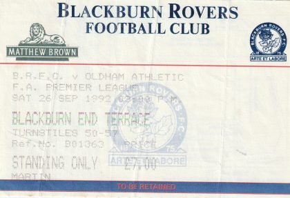 Blackburn Rovers v Oldham Athletic 26-Sep-1992