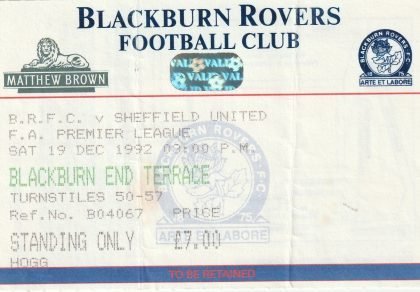 Blackburn Rovers v Sheffield United  19-Dec-1992