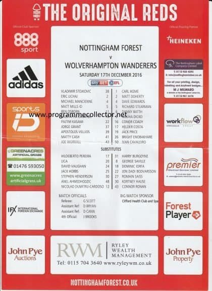 Nottingham Forest v Wolverhampton Wanderers 17-Dec-2016