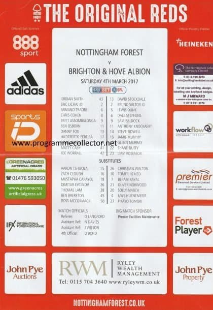 Nottingham Forest v Brighton & Hove Albion 04-Mar-2017