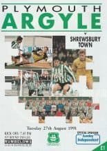 Plymouth Argyle v Shrewsbury Town 27-Aug-1991
