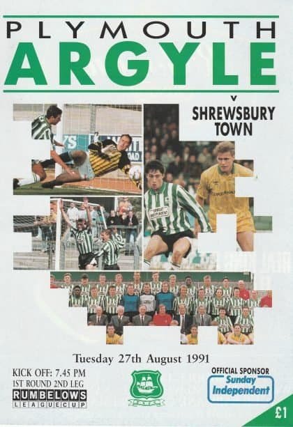 Plymouth Argyle v Shrewsbury Town 27-Aug-1991