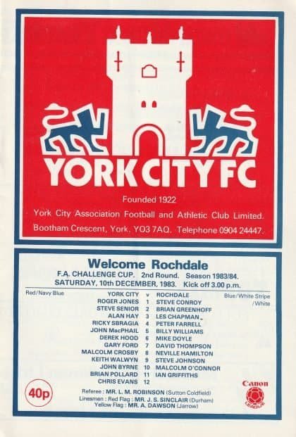 York City v Rochdale 10-Dec-1983