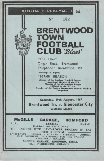 Brentwood Town v Gloucester City  19-Aug-1967