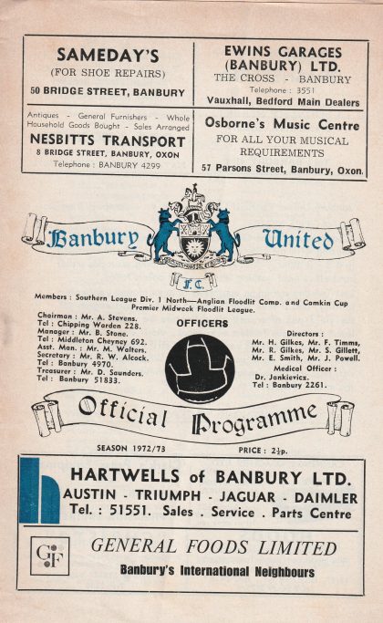 Banbury United v Gloucester City 07-Apr-1973