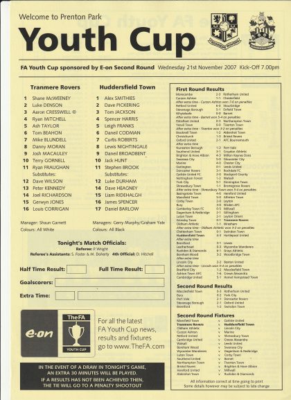 Tranmere Rovers Youth v Huddersfield Town Youth 21-Nov-2007