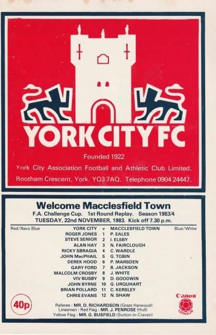 York City v Macclesfield Town 22-Nov-1983